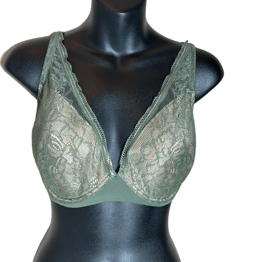 Thirdlove‎ graphic lace plunge bra in fern green 32G brat
